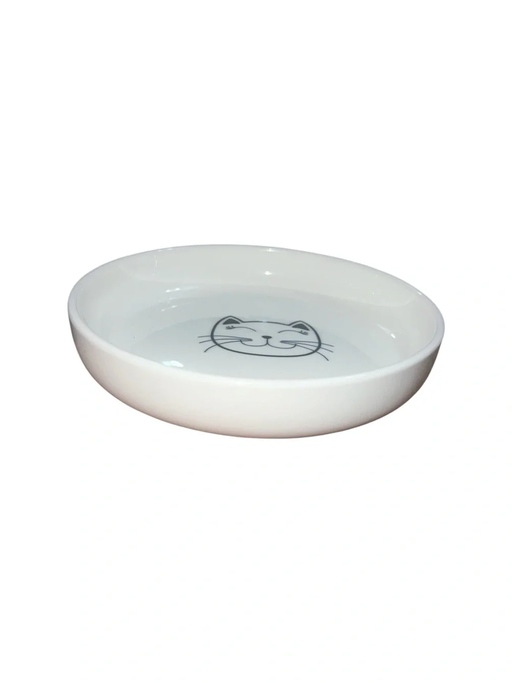 Ceramic Cat Bowl Shallow Food Dish Whisker Friendly White With Smiling Cat Face